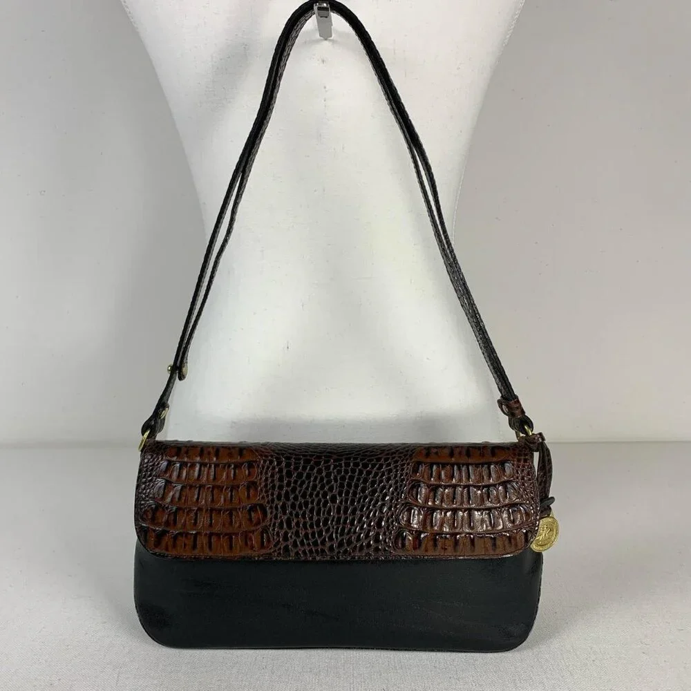 Brahmin Elegant Brown & Black Leather Crossbody Bag - Picture 1 of 8